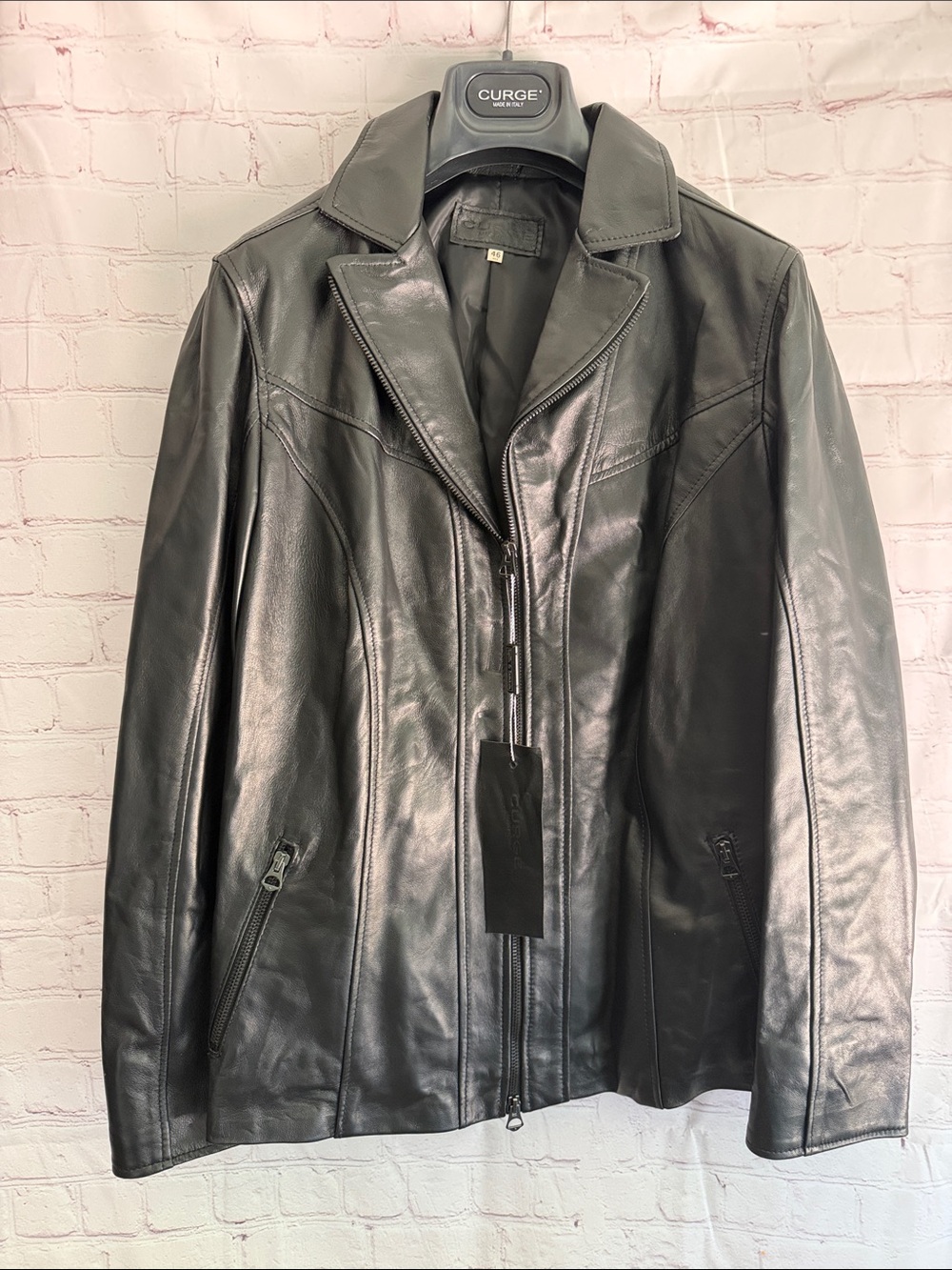 Italian Leather Black Jacket by CURGÉ woman’s size EU 46 US Large
